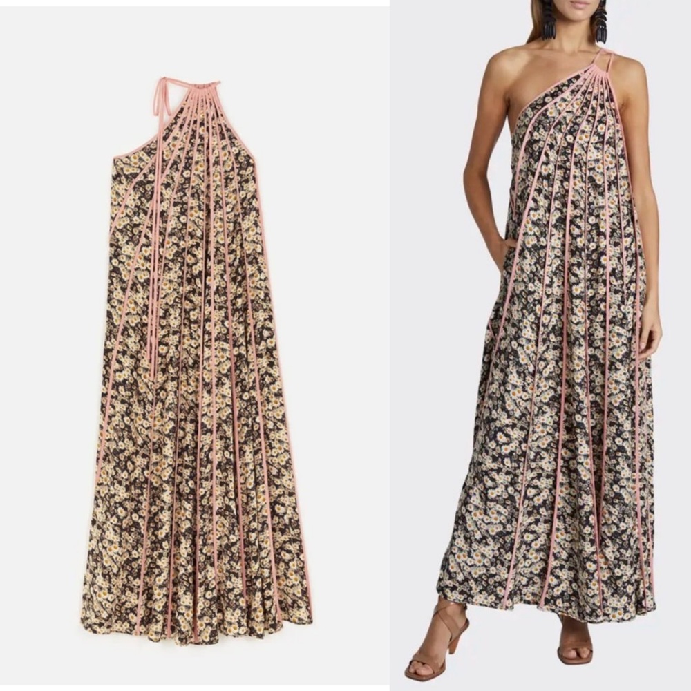 Stella McCartney Louisa Silk Stripe One-Shoulder Floral Dress - Picture 3 of 7